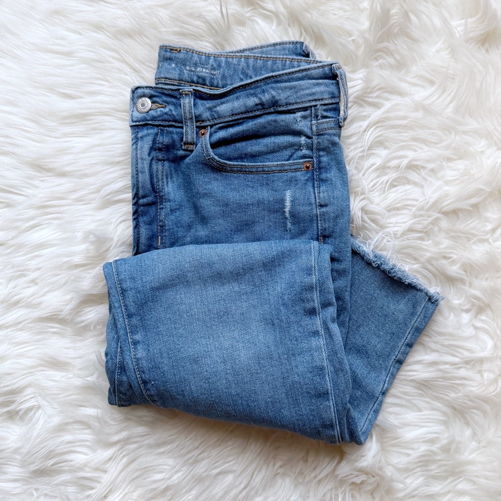 Old Navy OG Straight High Rise Distressed Jeans Medium Wash Size 8